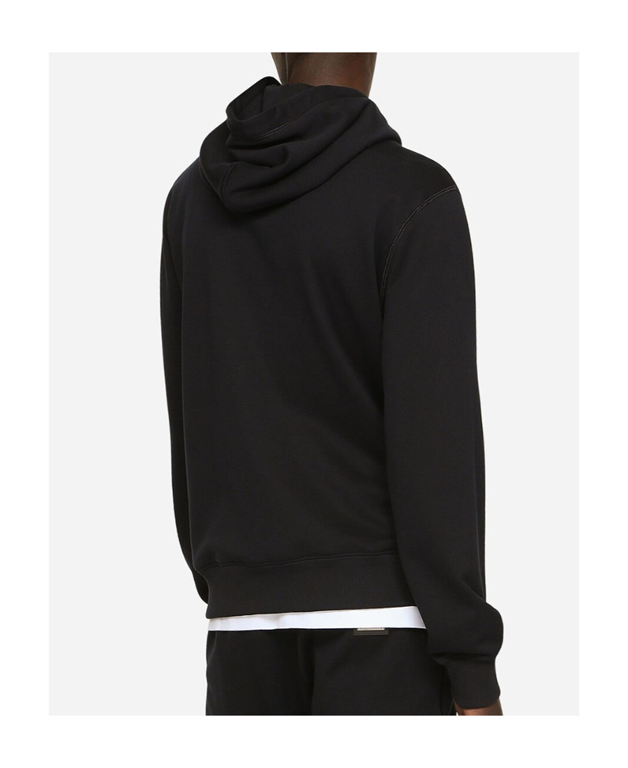 Dolce & Gabbana Black Hoodie With Plated Logo On The Chest In Black