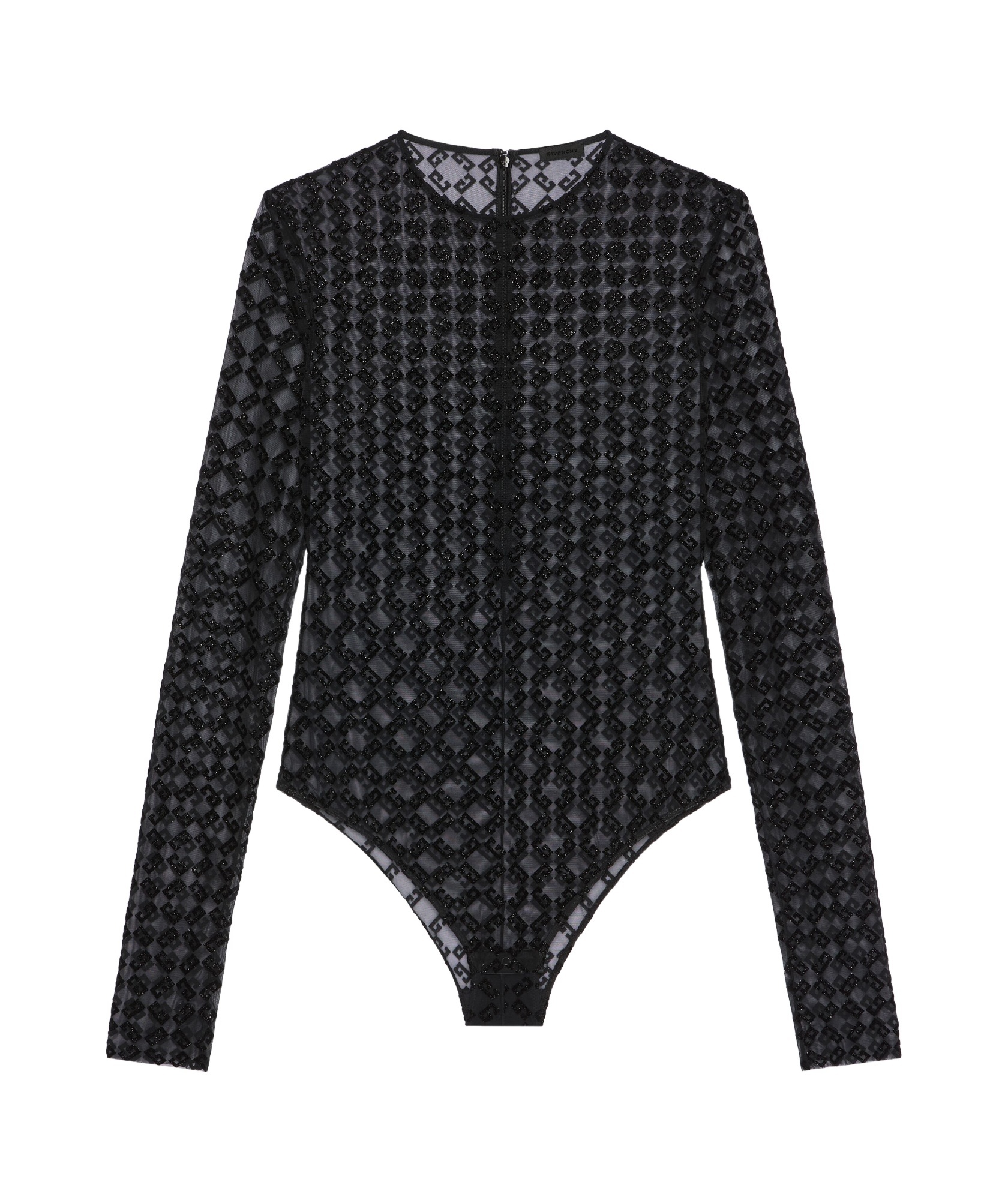 Shop Givenchy Bodysuit In Shiny Monogram 72 Tulle In Black