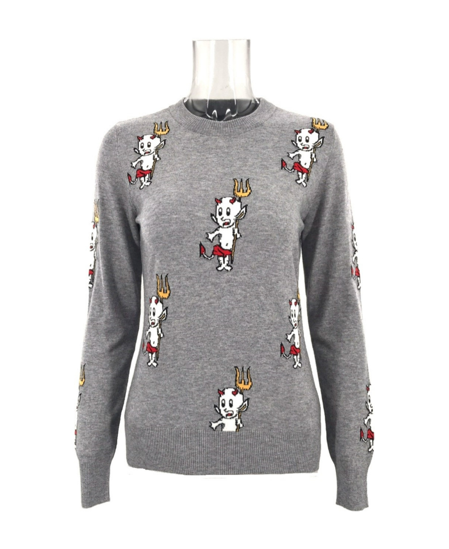 Moschino Long-sleeved Knitted Sweater In Gray