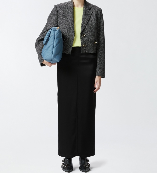 Pinko Long Satin Skirt With Rear Slit In Black