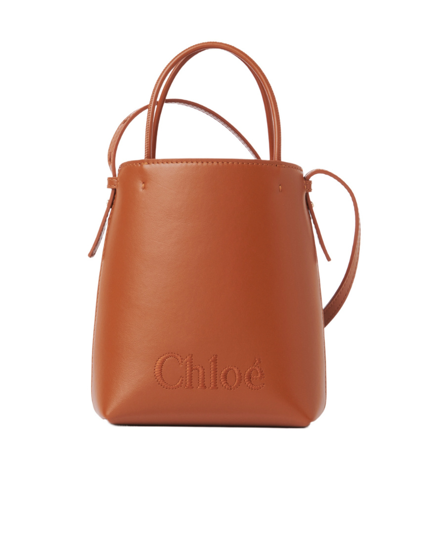 Shop Chloé Sense Embroidered-logo Leather Mini Bag In Brown