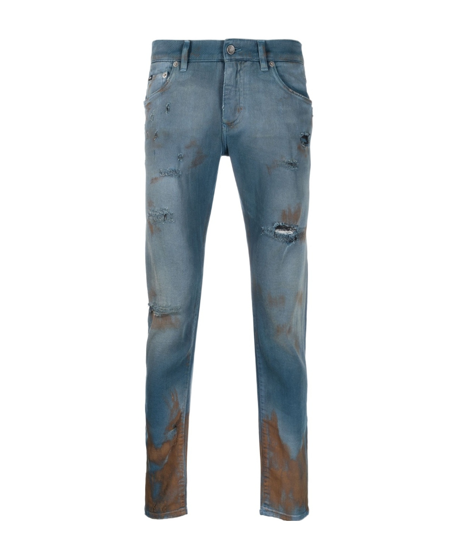 Dolce & Gabbana Distressed Straight-leg Jeans In Blue