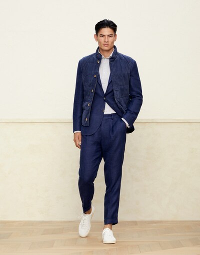Brunello Cucinelli Silk-wool-cashmere Tapered Trousers In Blue