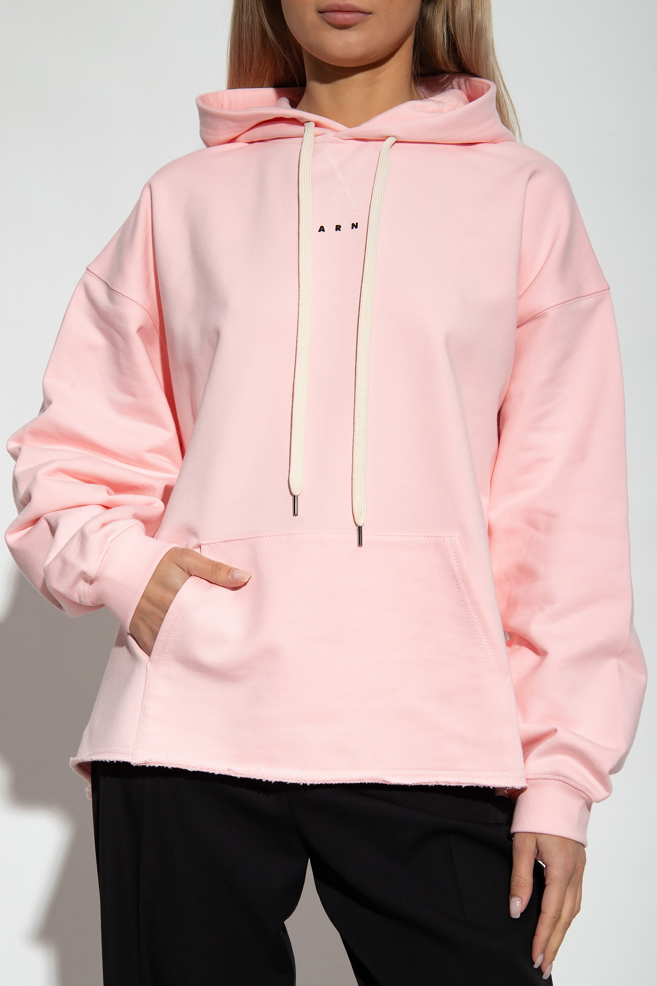 Marni Relaxed Fit Pink Hoodie With Adjustable Drawstring And Kangaroo Pocket In Pink