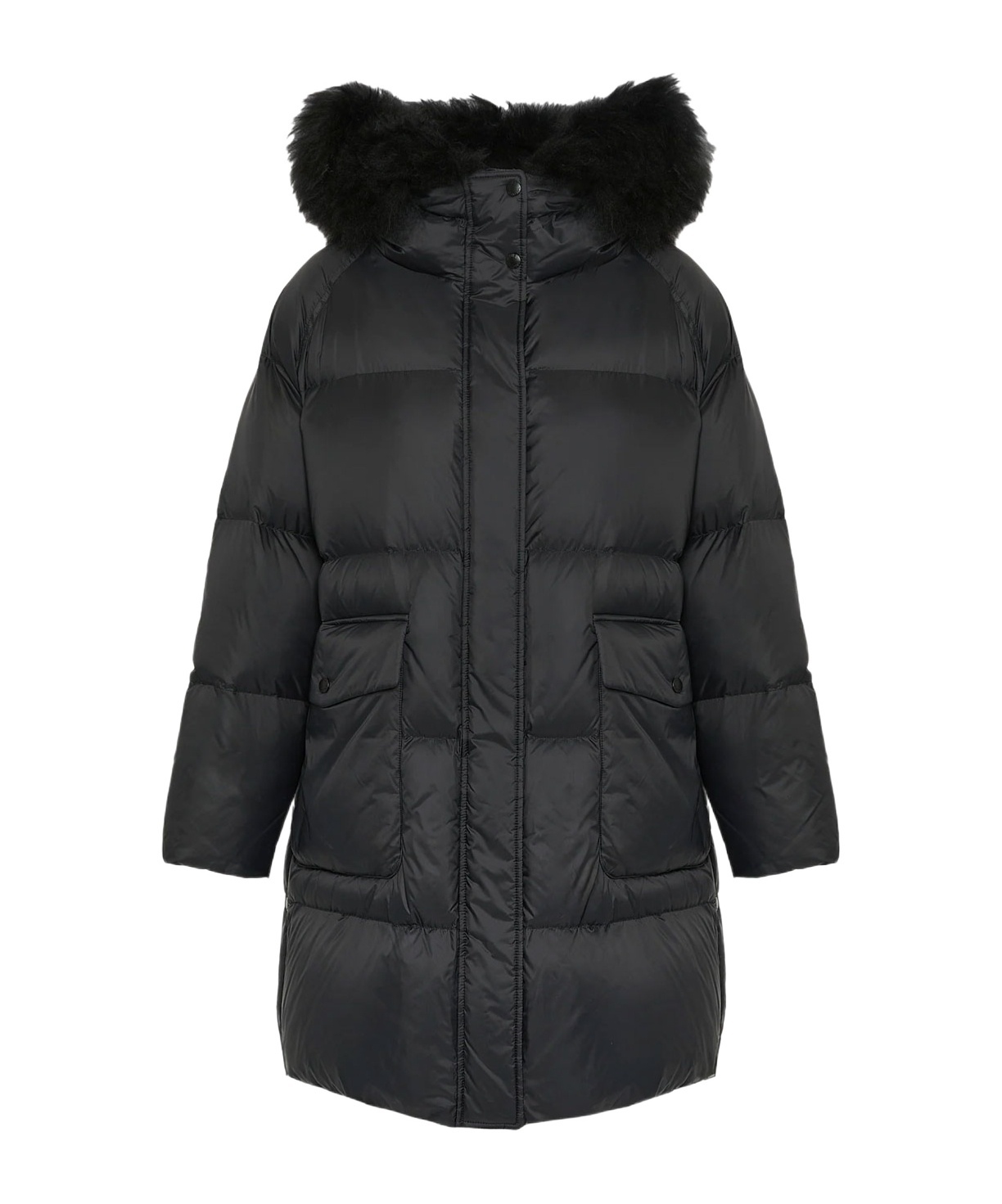 Yves Salomon Lambshearling-hooded Down Jacket In Black