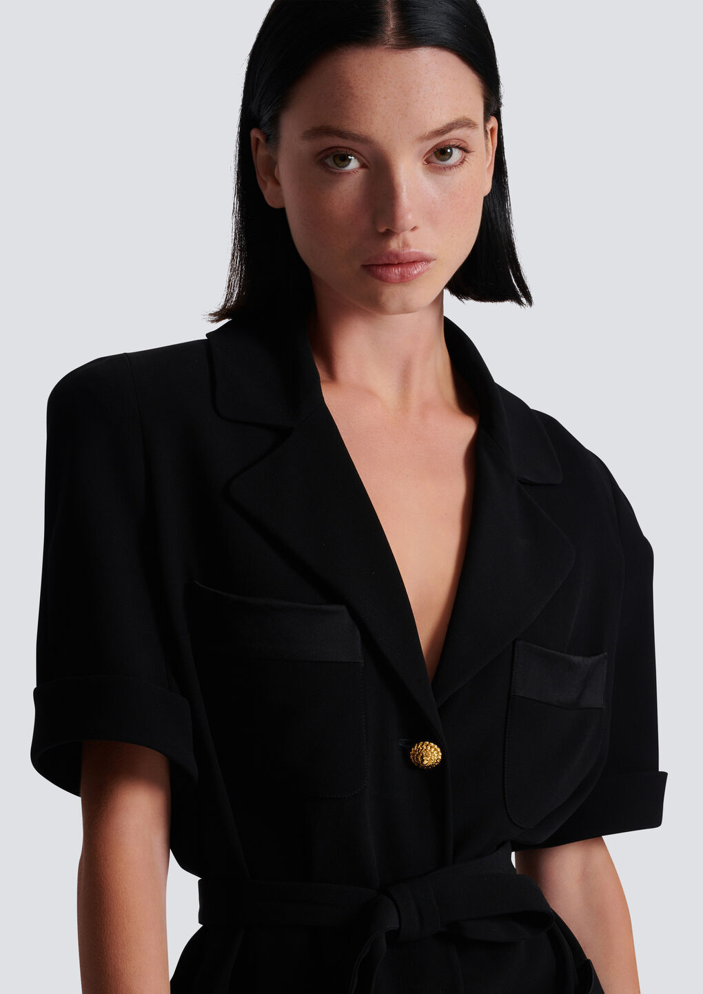Balmain Ss 4 Pockets Crepe Saharian Shirt In Black