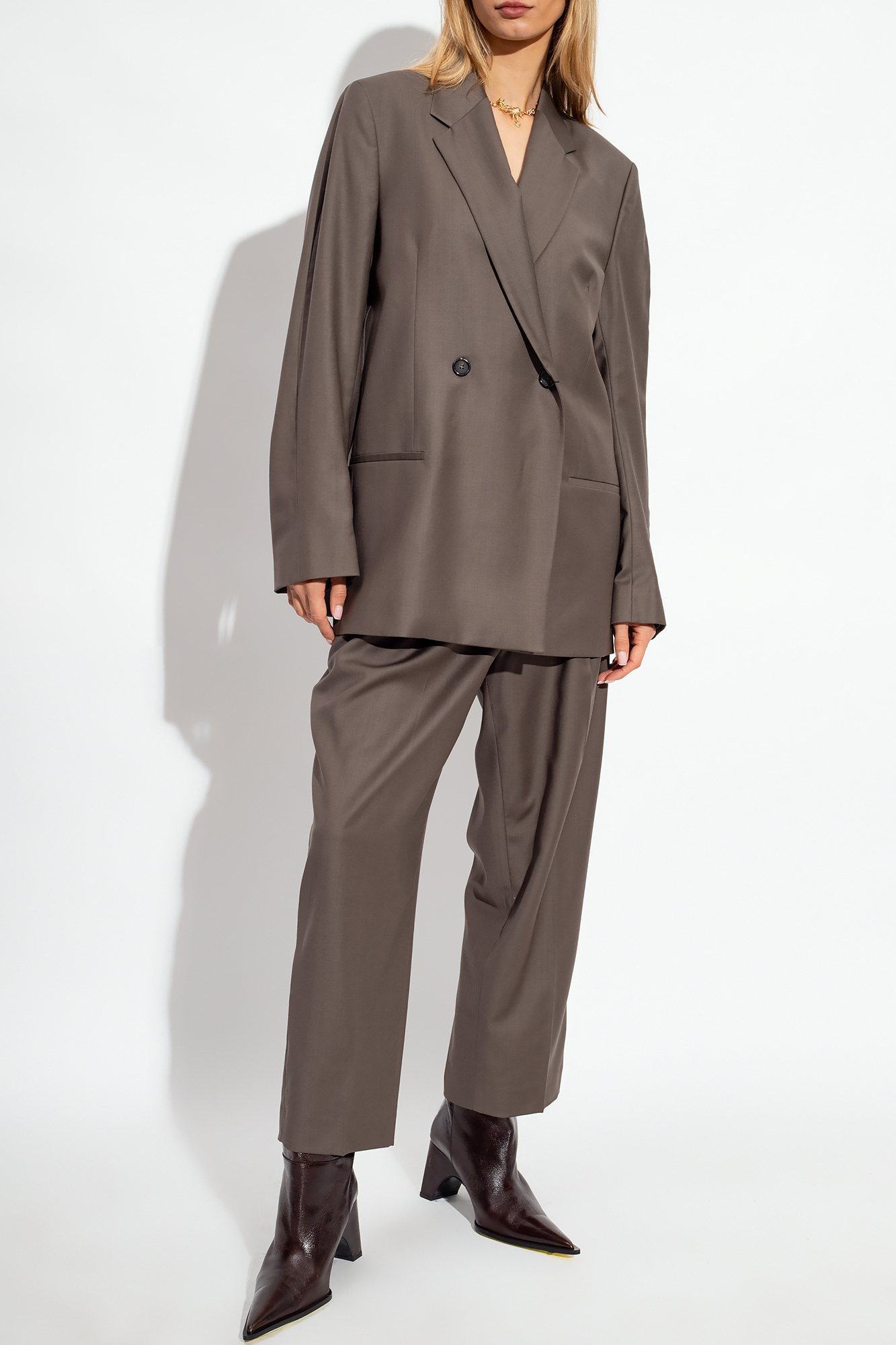 Totême Double-breasted Wool Blazer In Brown