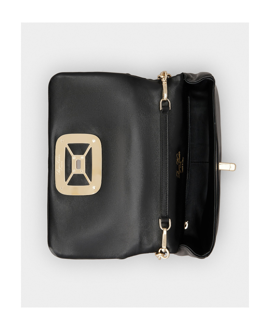 Roger Vivier Stylish Black Leather Handbag With Metal Buckle And Versatile Straps In Black
