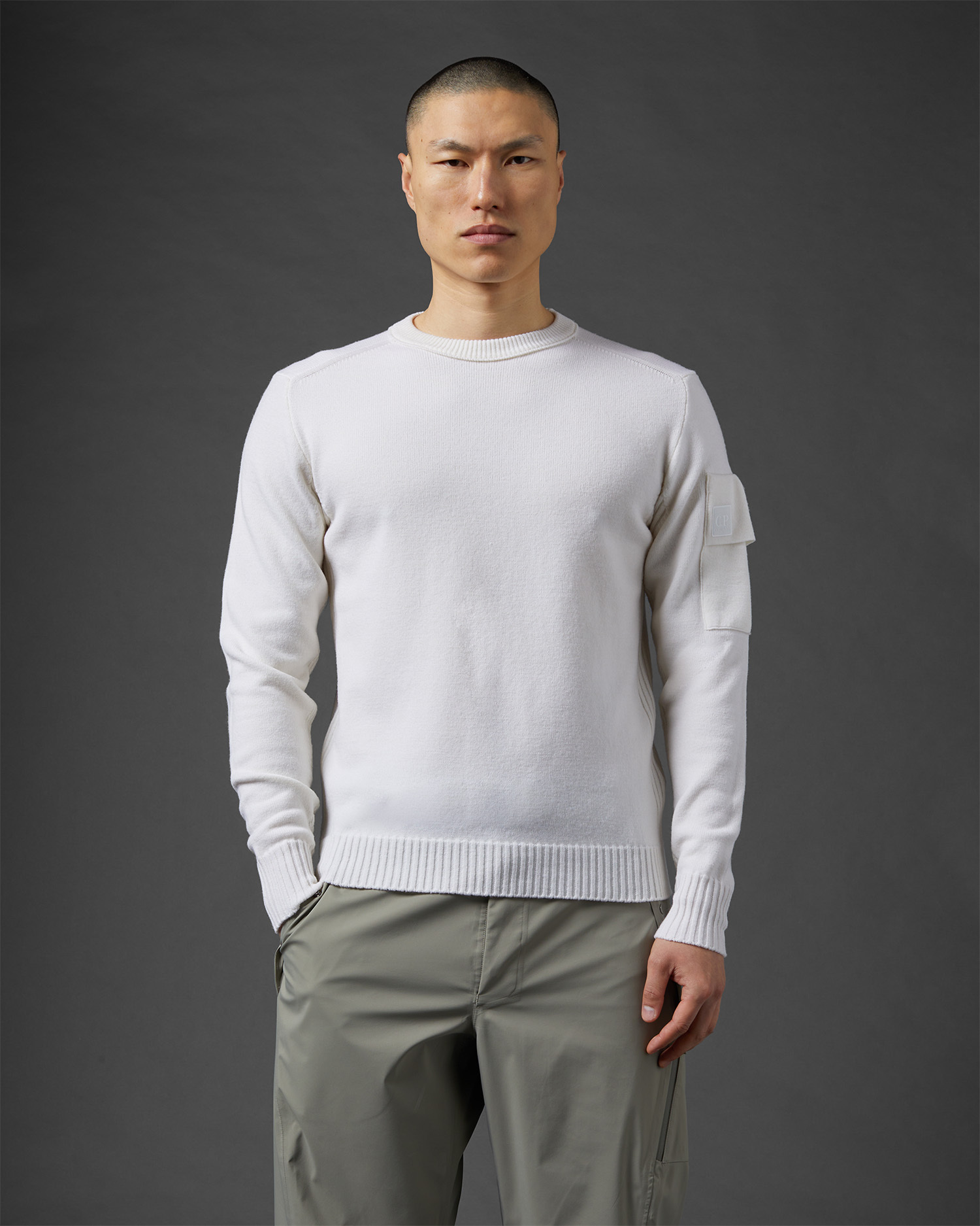 Shop C.p. Company Crew-neck Wool-blend Jumper In White