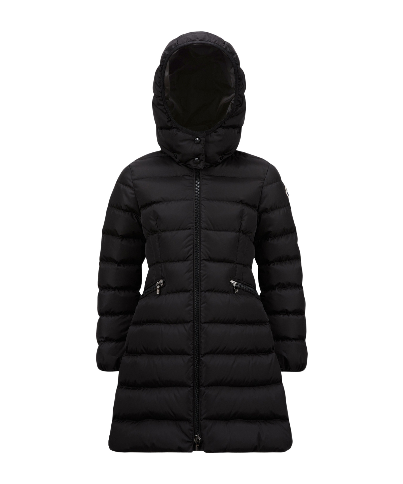 Moncler Long Logo Down Jacket In Black