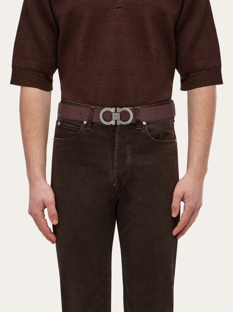 Ferragamo Adjustable Reversible Gancini Belt In Red