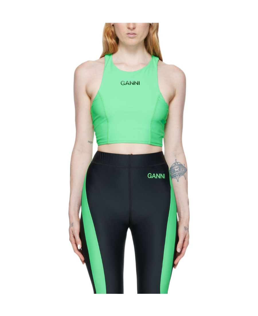 Ganni Ssense Exclusive Green Sport Top In Black