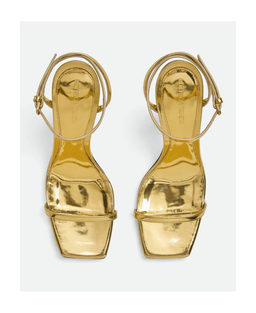 Bottega Veneta Metallic Knot-heel Ankle-strap Sandals In Yellow