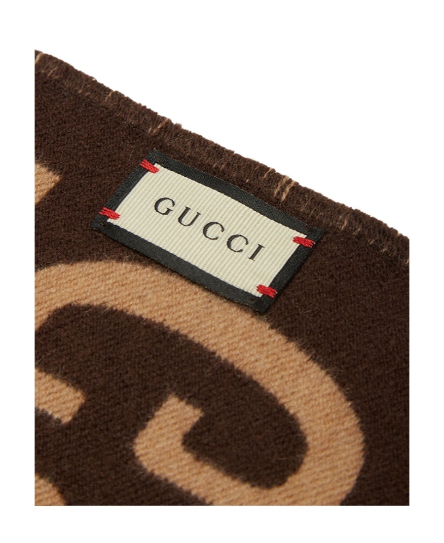 Gucci Gg Jacquard Wool Silk Scarf In Brown