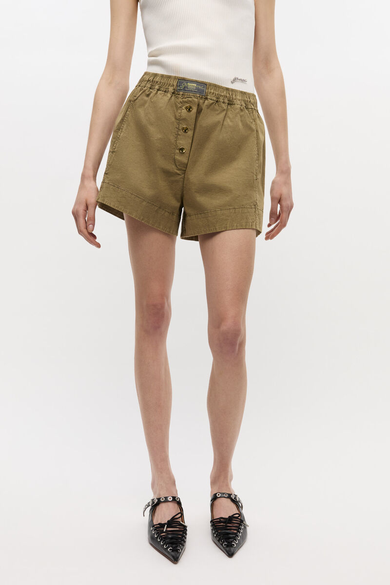 Ganni Green Washed Cotton Shorts In Green