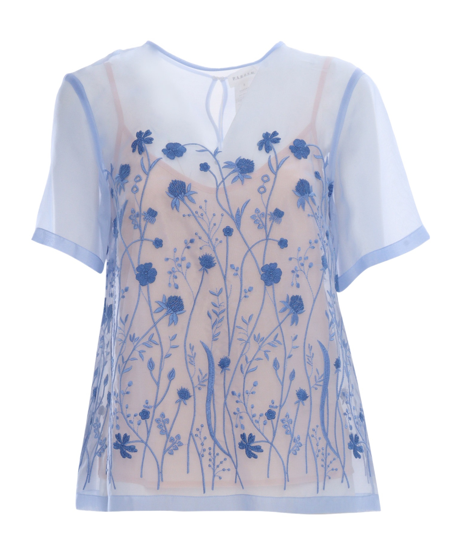 P.a.r.o.s.h . Sheer Floral Embroidered Overlay Blouse In Multi