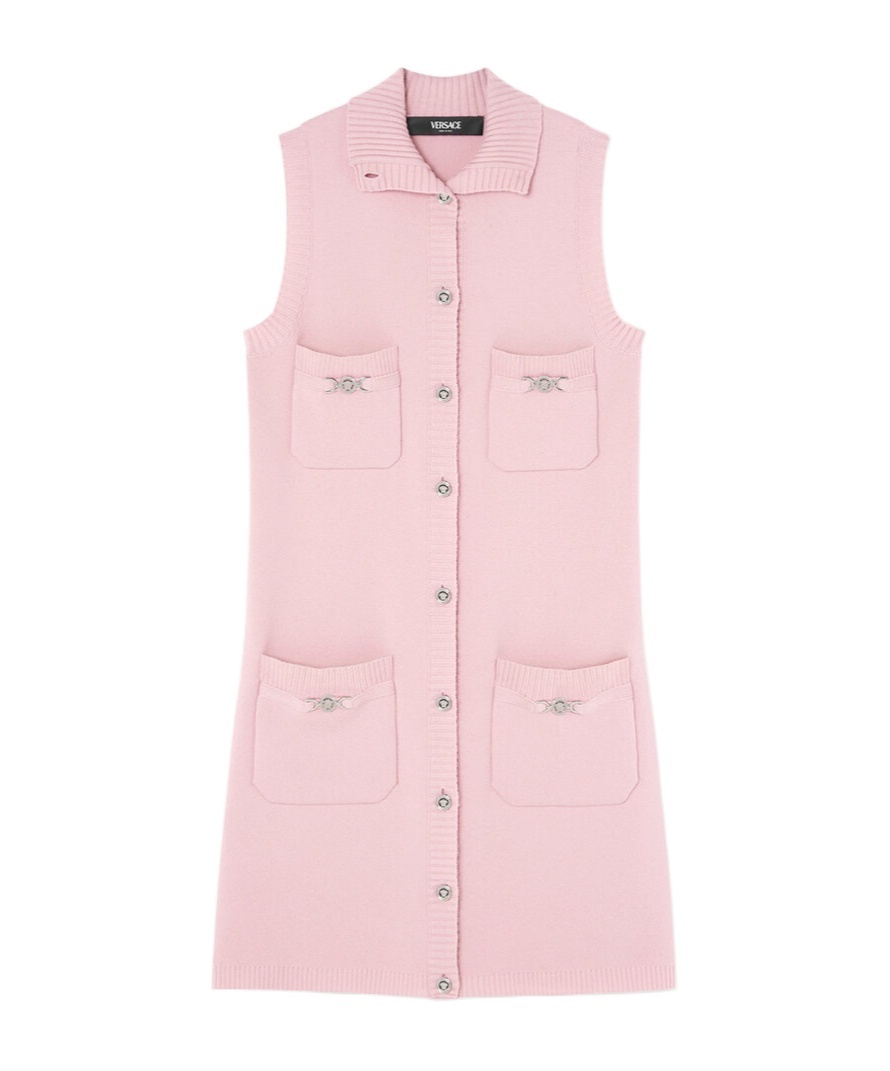 Versace Cashmere-blend Shift Knit Mini Dress In Pink