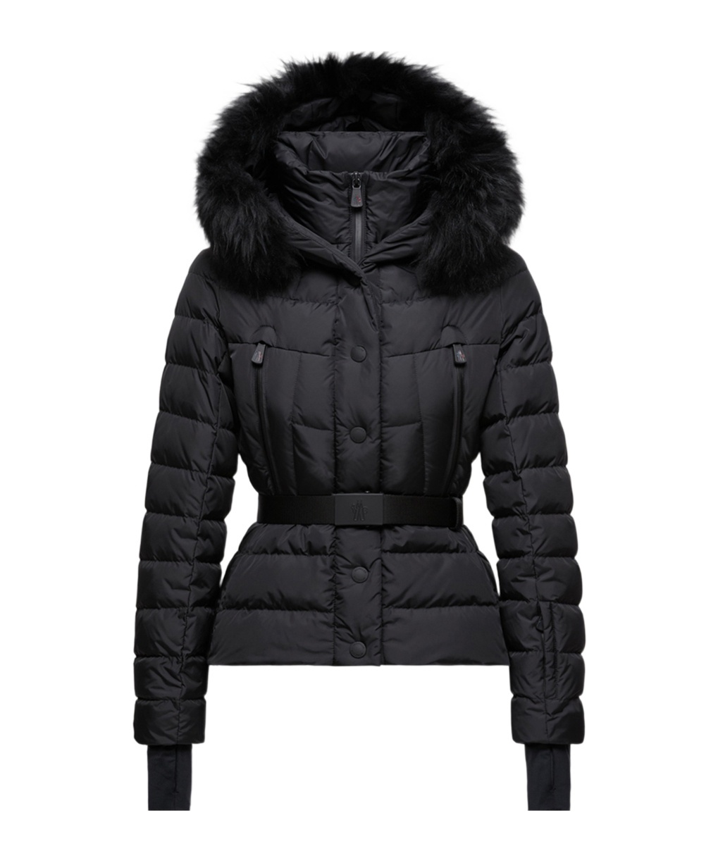 Moncler Beverley Hooded Shearling-trimmed Ski Down Jacket In Black