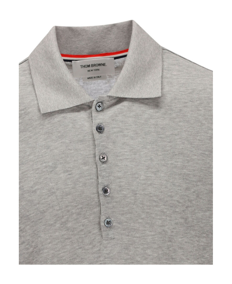 Shop Thom Browne Knitted Cotton Polo Shirt In Gray
