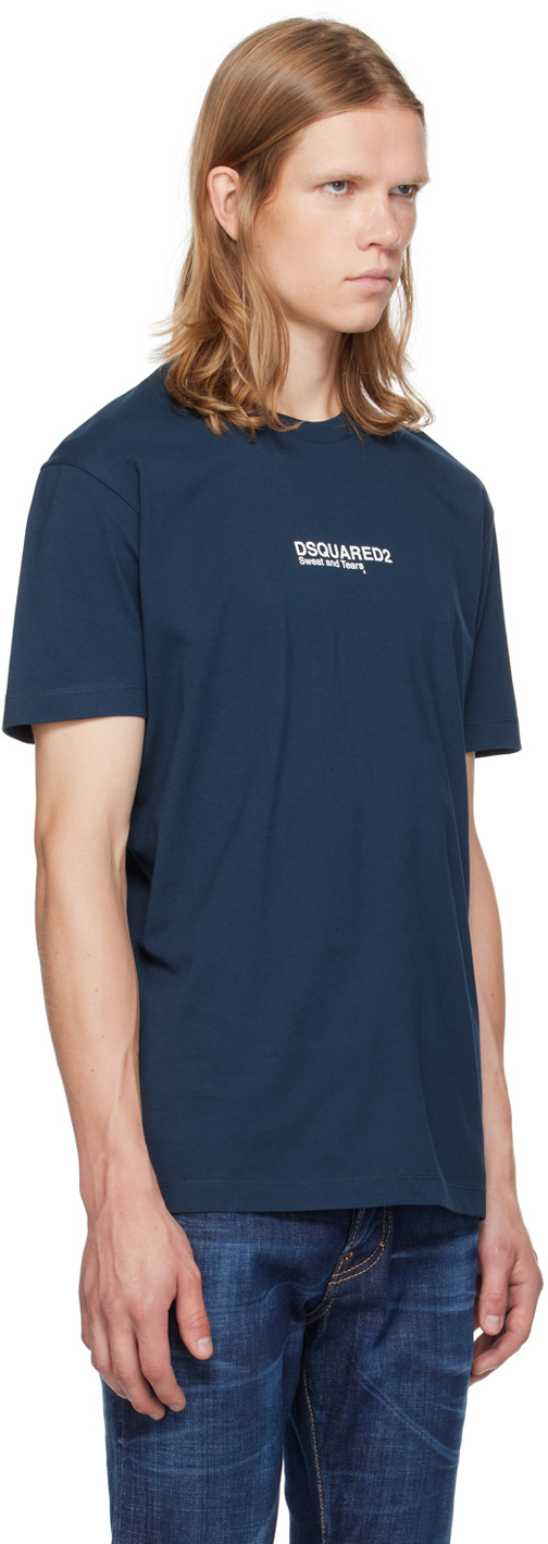 Dsquared2 Blue Crewneck T-shirt With Logo Lettering On The Front In Cotton Man In Blue