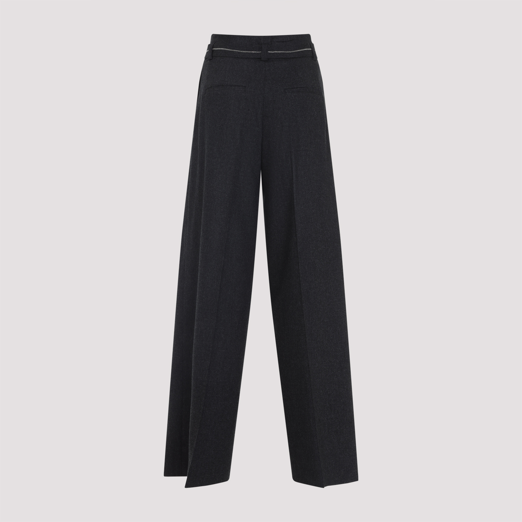 Peserico High-waisted Wide-leg Trousers With Self-tie Belt In Black