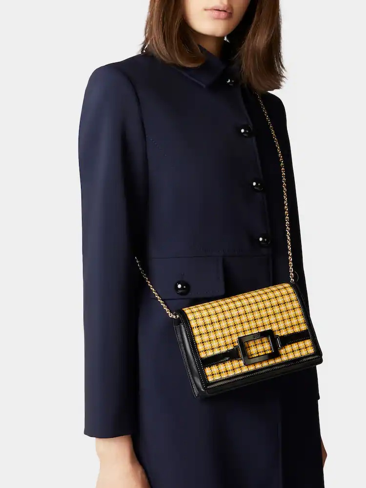 Roger Vivier Checked Foldover Top Clutch Bag In Black
