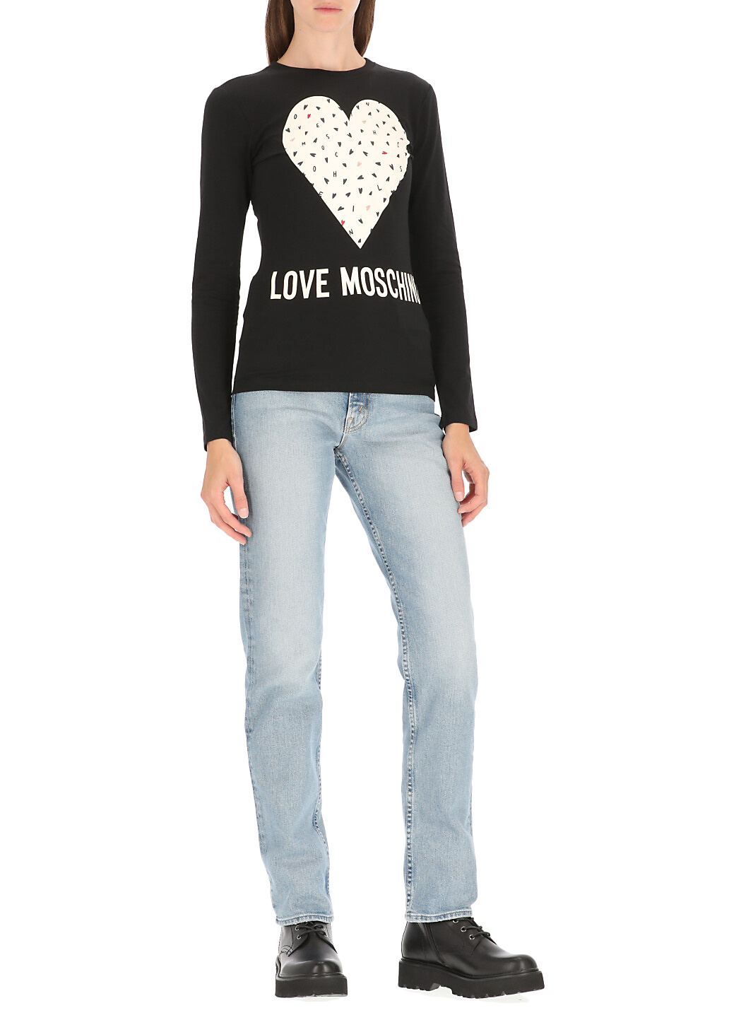 Moschino T-shirt With Round Neck And Long Sleeves In Black