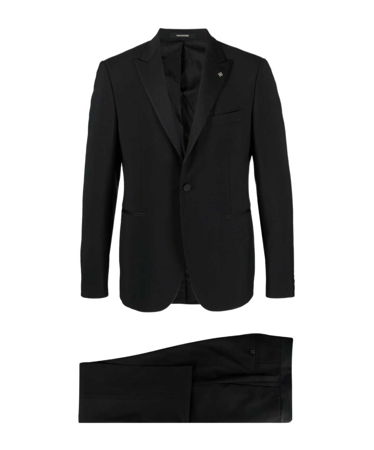 Tagliatore Blue Tailored Suit With Satin Lapel And Shoulders