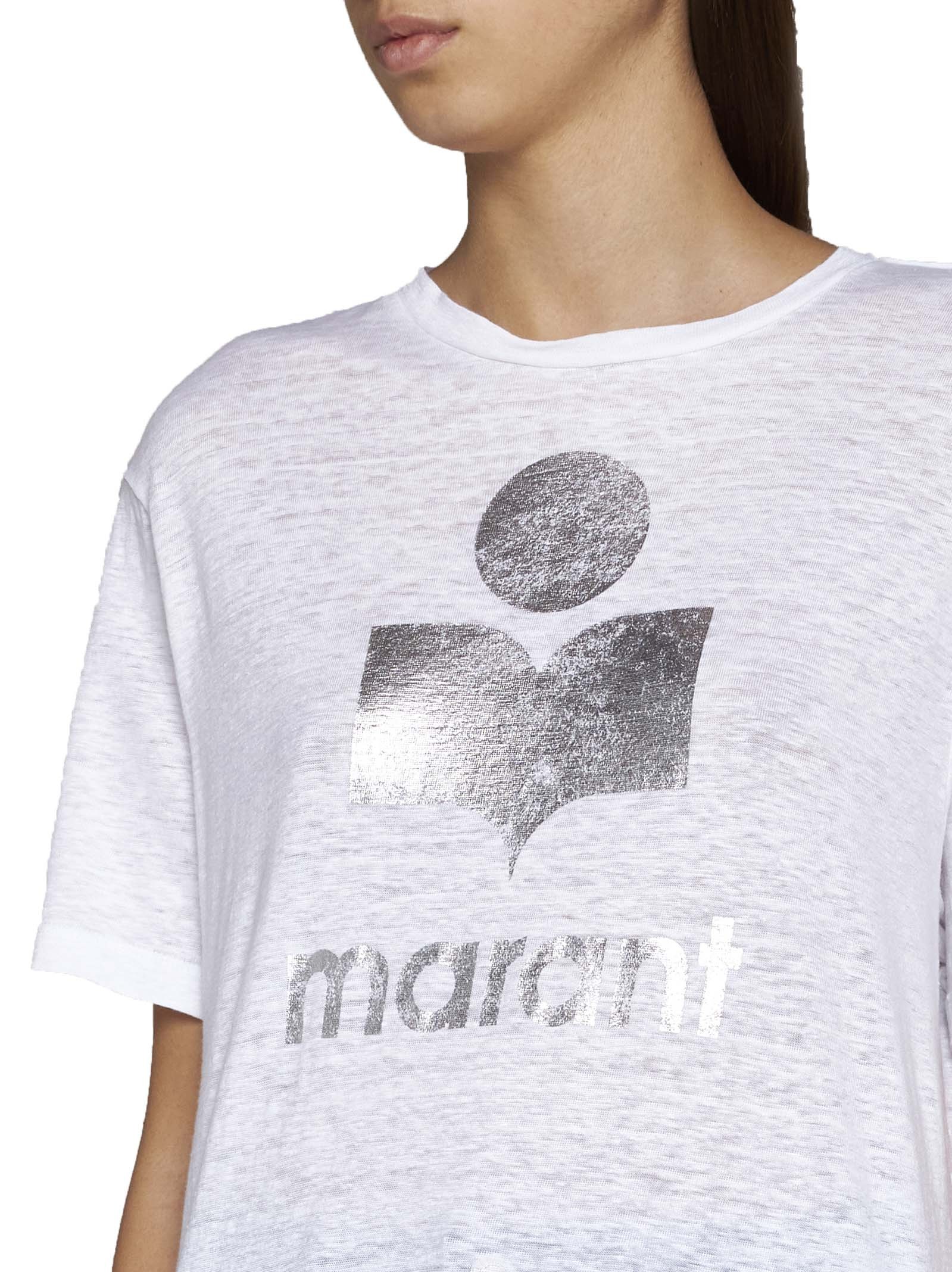 Isabel Marant Étoile Zewel Metallic Logo Slub Linen Graphic Tee In White