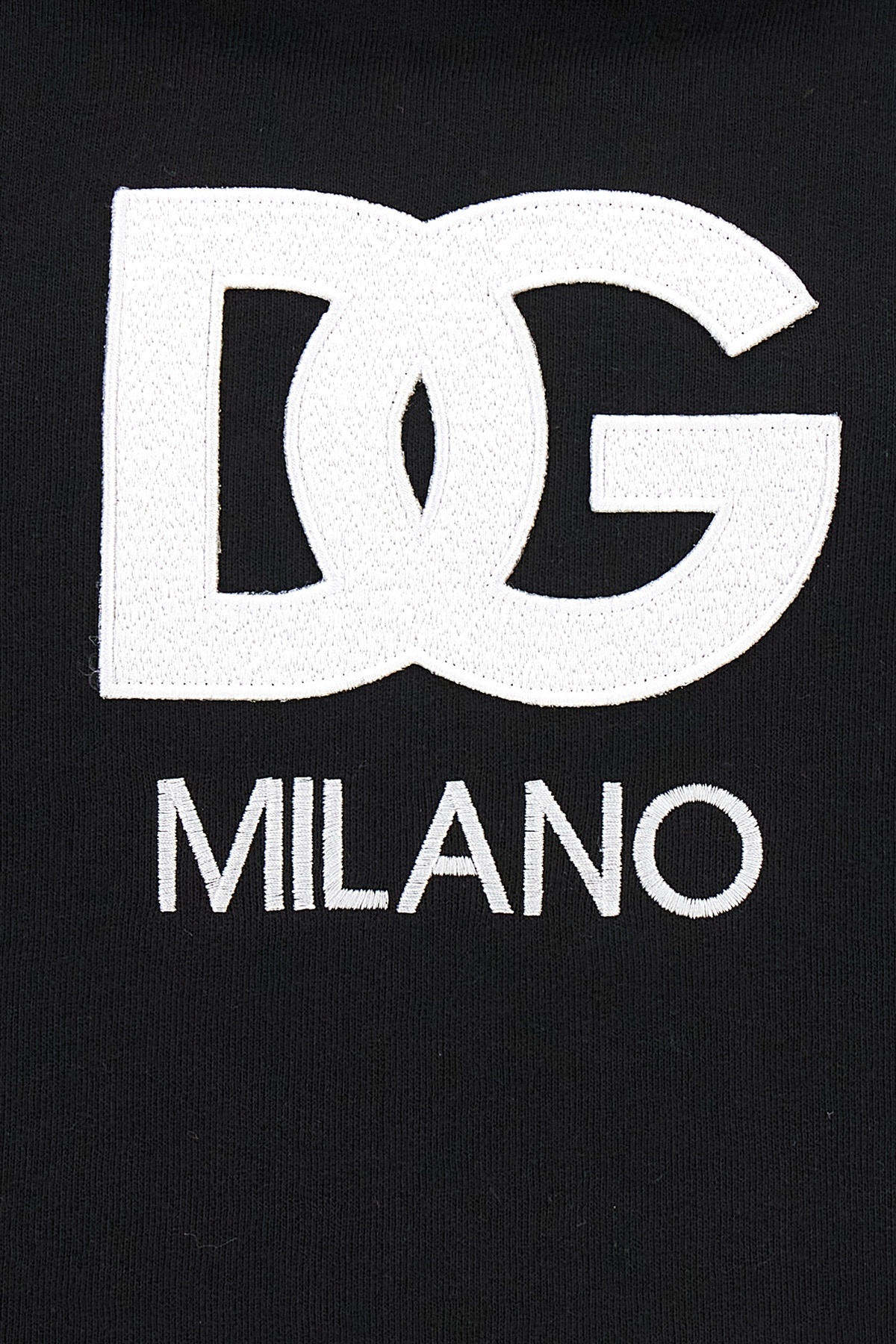 Dolce & Gabbana Cropped Jersey Hoodie With Embroidered Dg Patch In Black