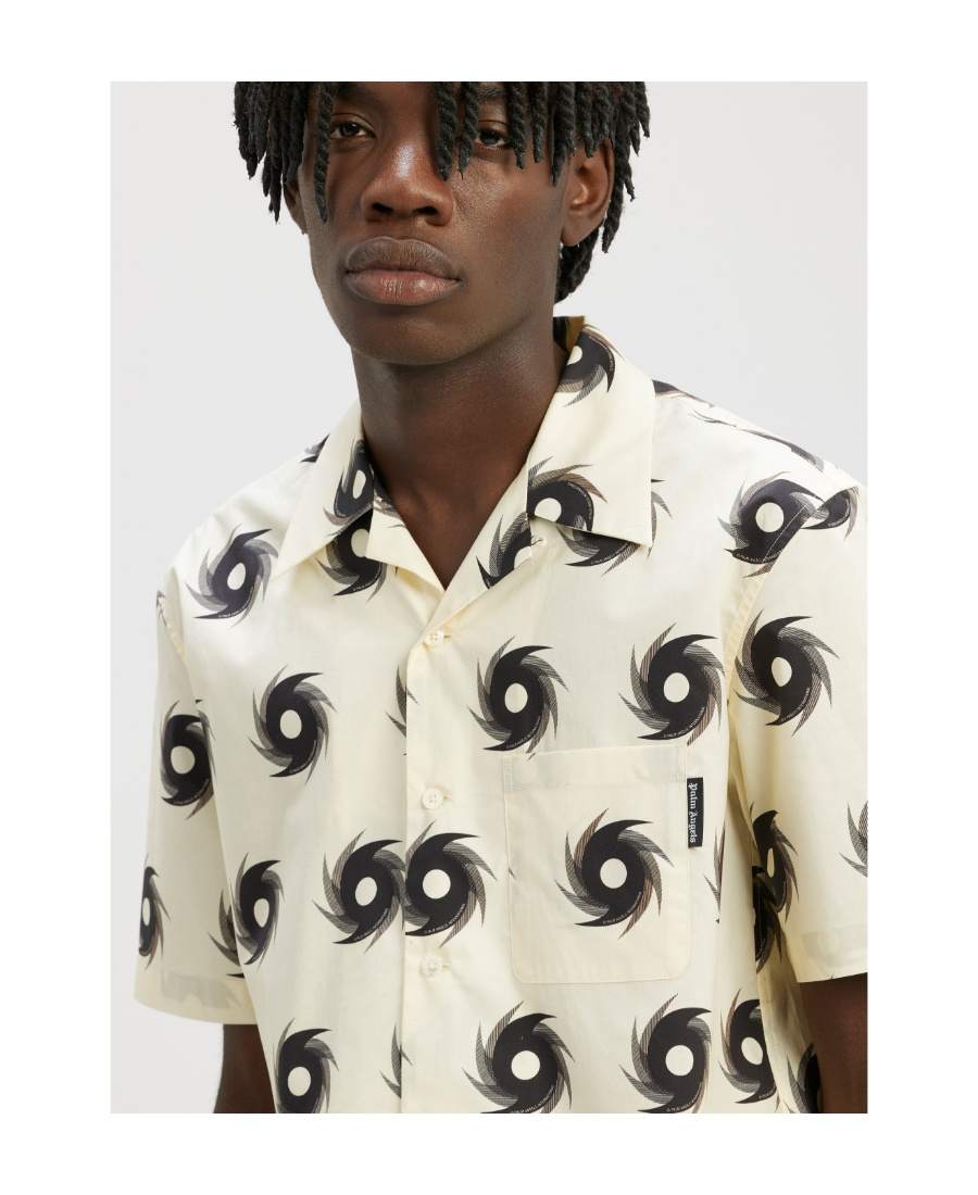 Palm Angels Hurricane-print Cotton Bowling Shirt In White