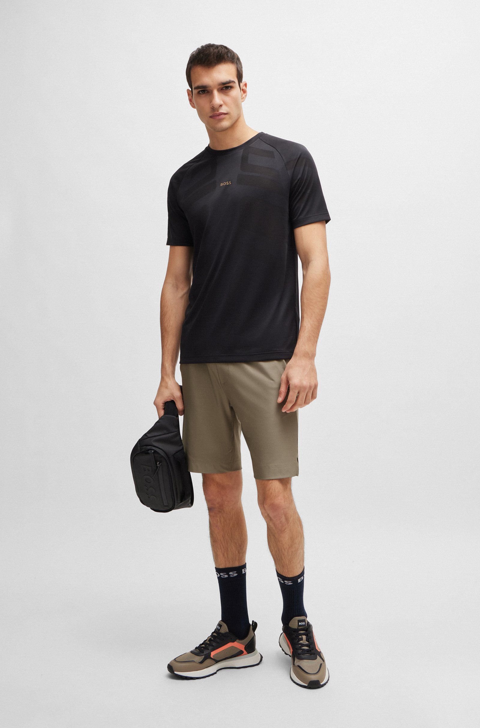 Hugo Boss Reflective-logo Bermuda Shorts In Gray