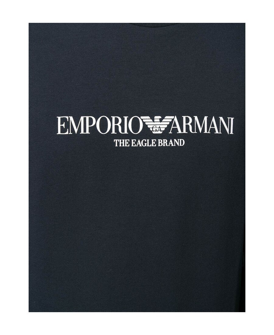 Emporio Armani Blue Crewneck Sweatshirt With Maxi Logo Lettering On The Front In Cotton Blend Stretch Man In Black