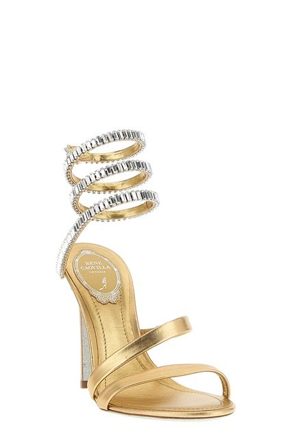 René Caovilla Cleo Sandals With Embellished Metallic Strap In Brown