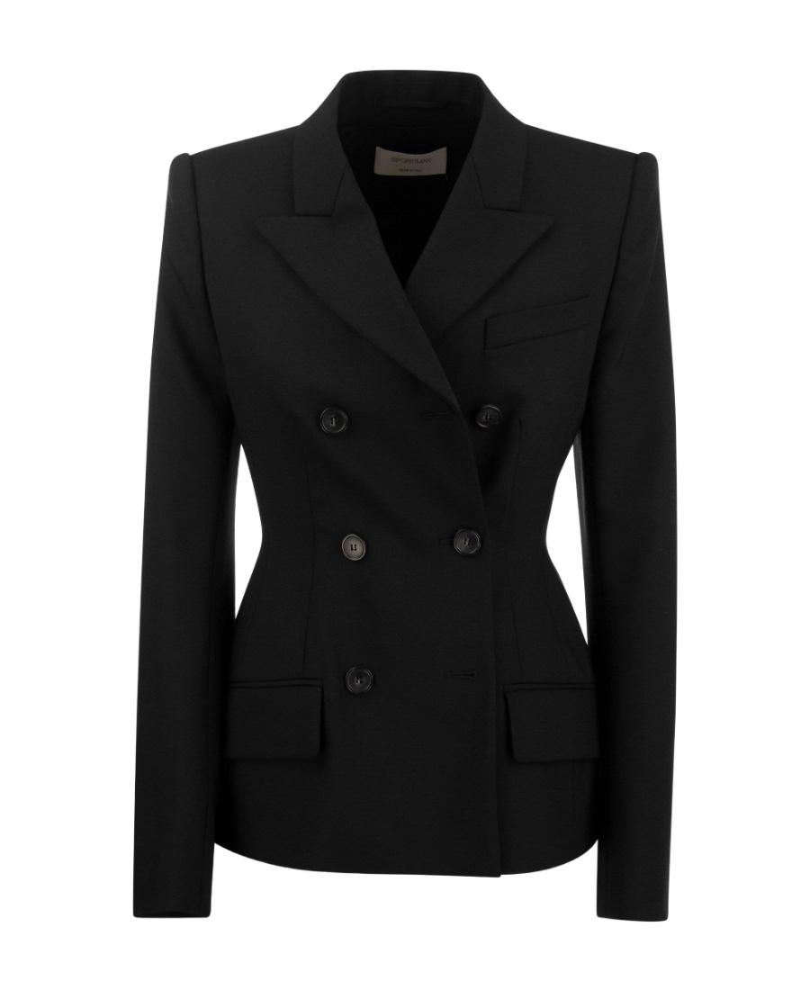 Sportmax Black Slim Double-breasted Jacket Wth Rhinestone Detail In Stretch Polyamide Woman In Black