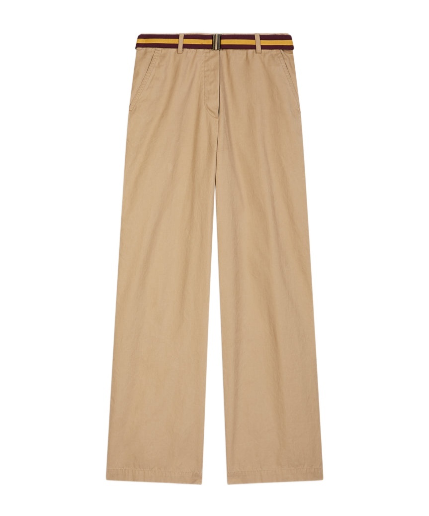 Dries Van Noten Belted Cotton Chinos In Nude