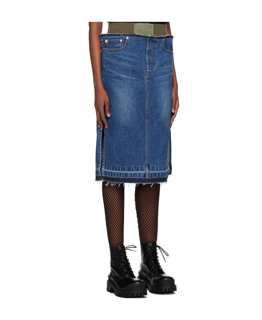 Sacai Blue Layered Denim Midi Skirt In Blue