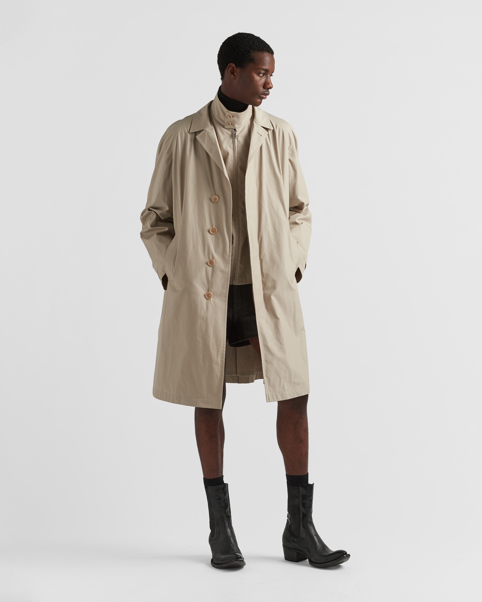 Prada Single-breasted Cotton Overcoat In Nude