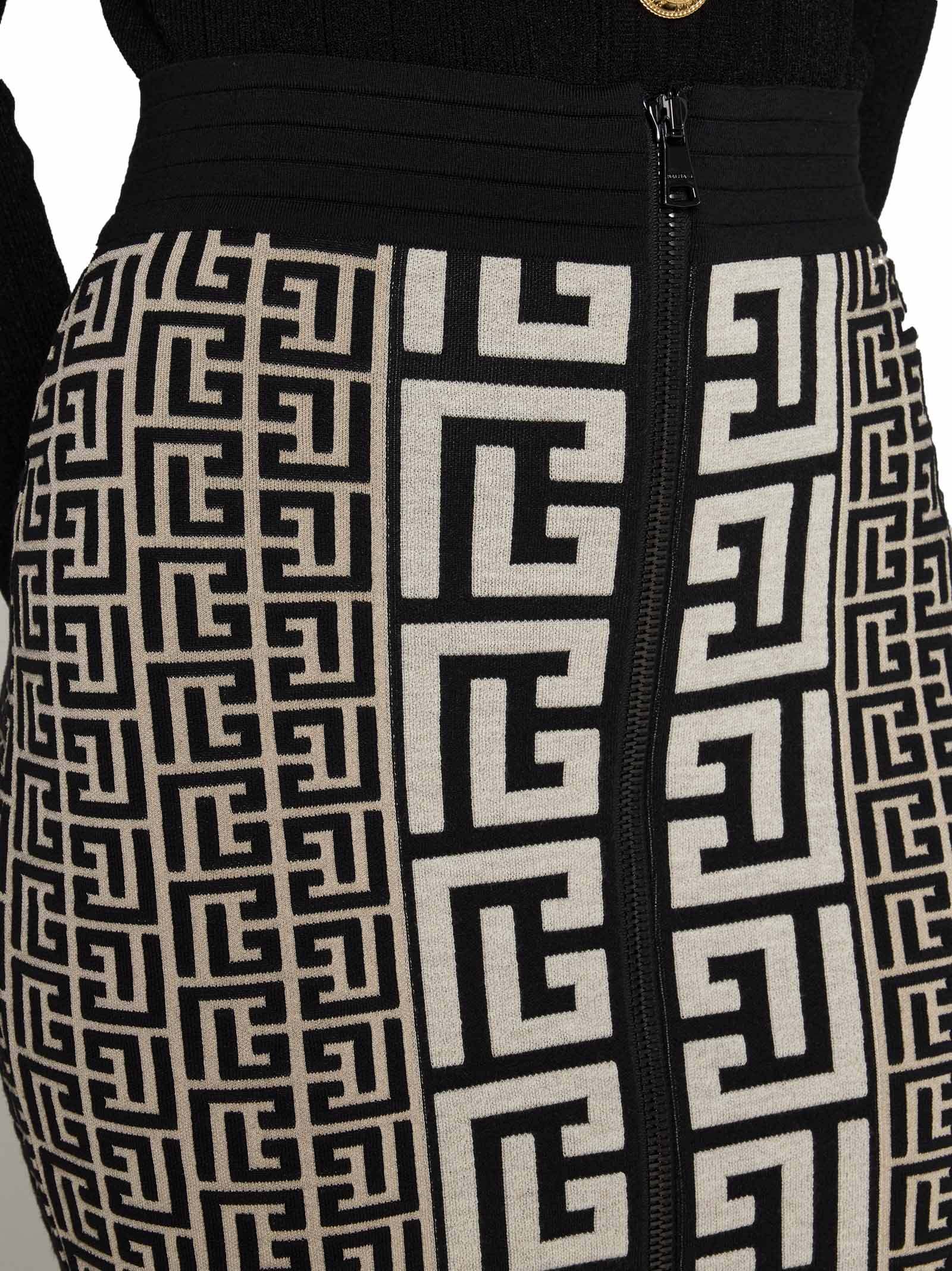 Balmain Pencil Skirt In Monogram Knit In Black