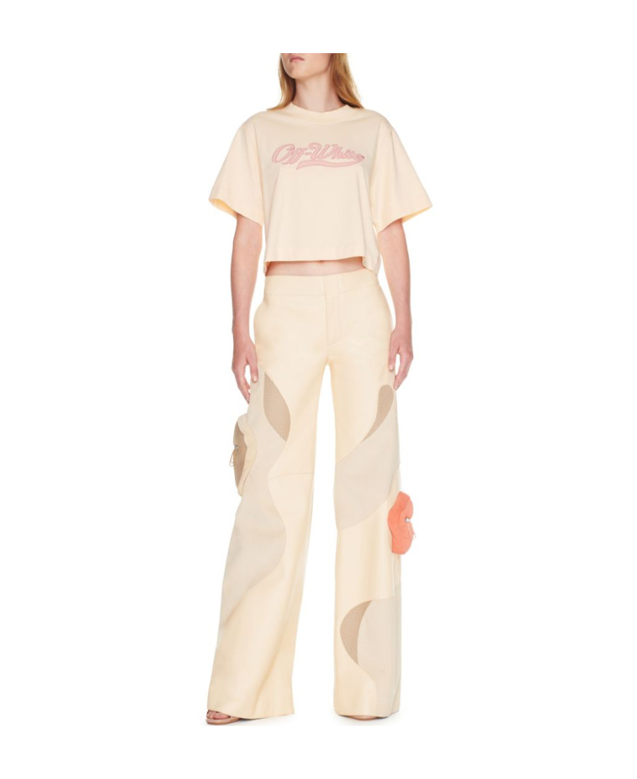 Off-white Logo-embroidered Cropped T-shirt In Nude