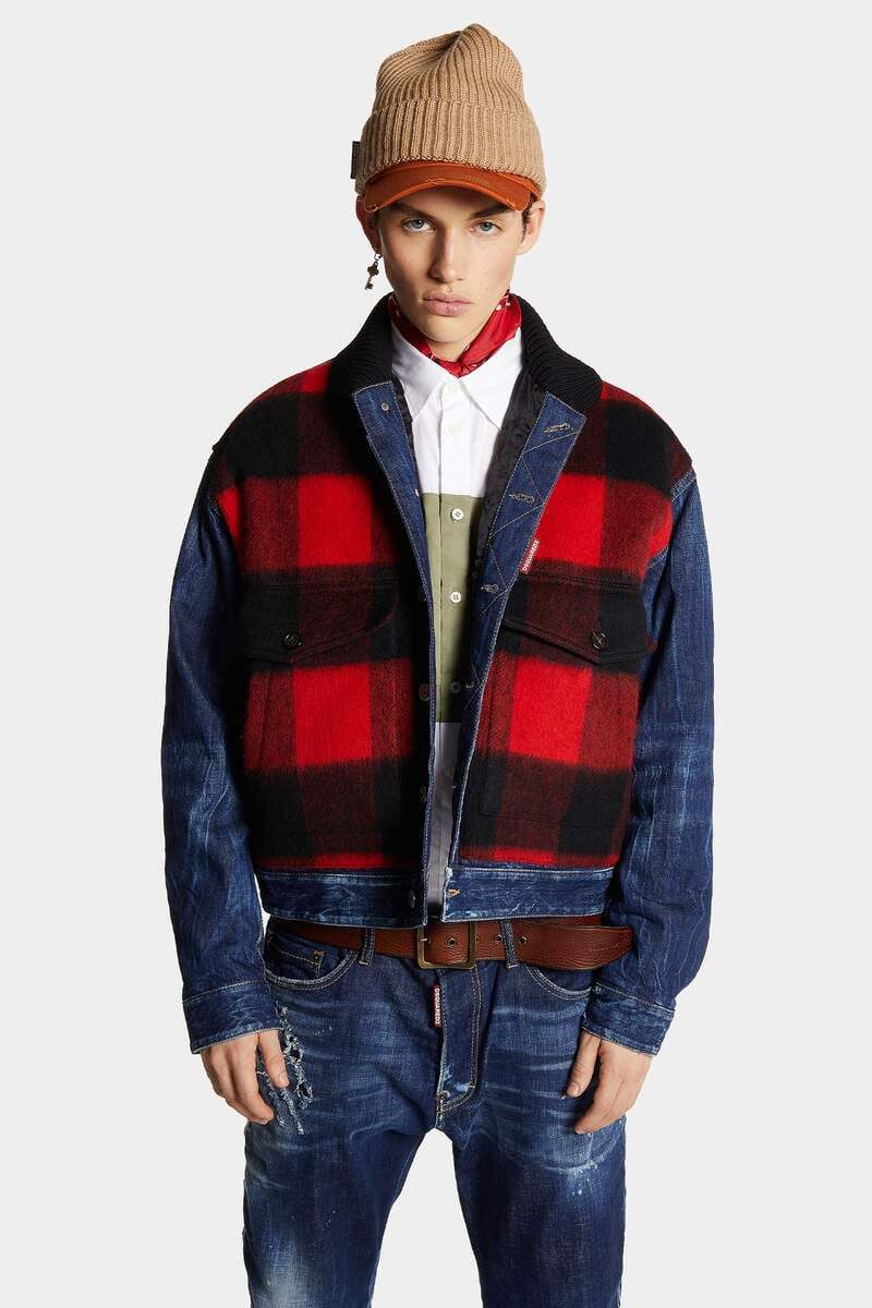 DSQUARED2 DSQUARED2 CHECK-PRINTED BUTTON-UP DENIM JACKET