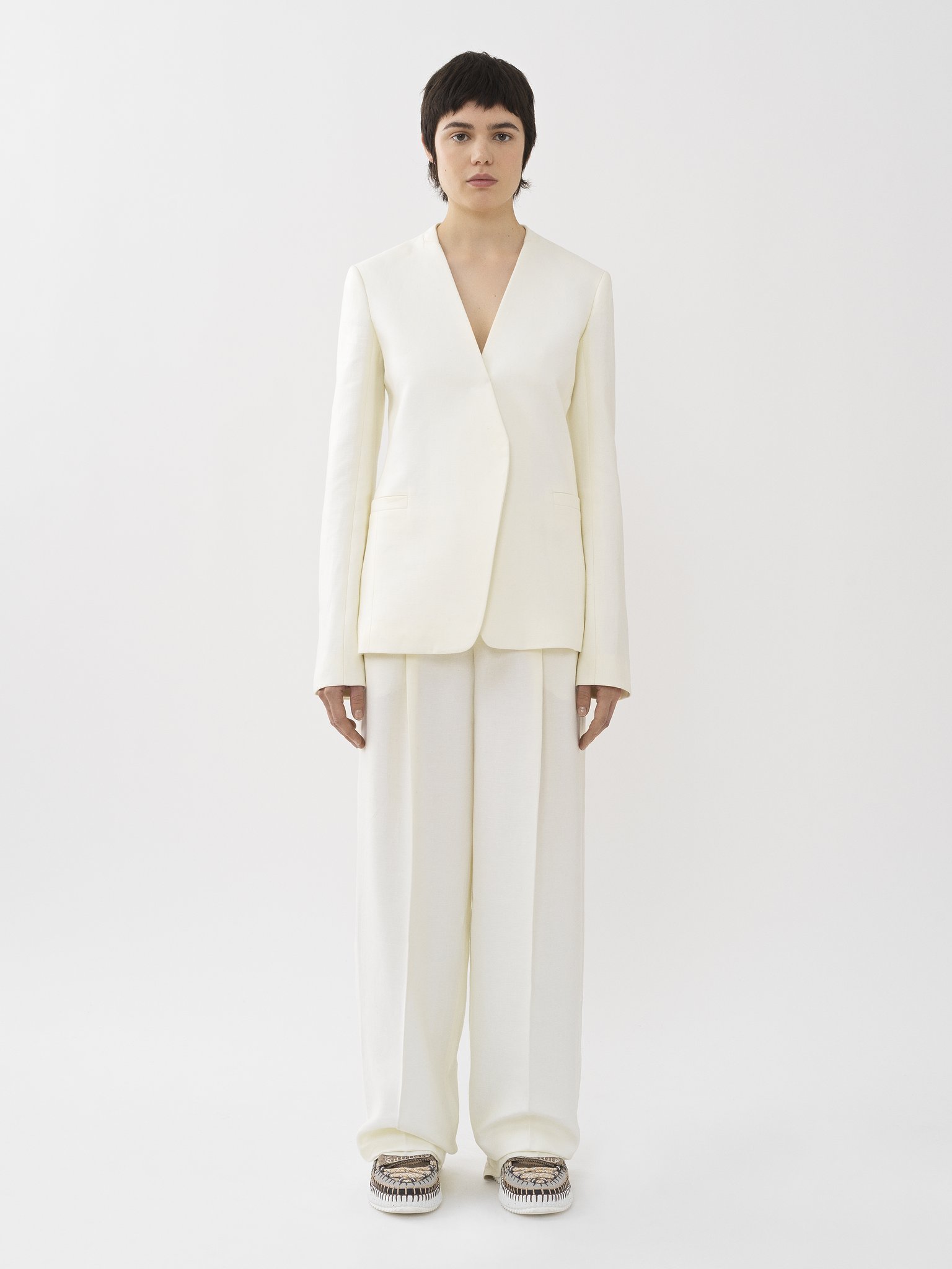 Chloé V-neck Linen Blazer In White