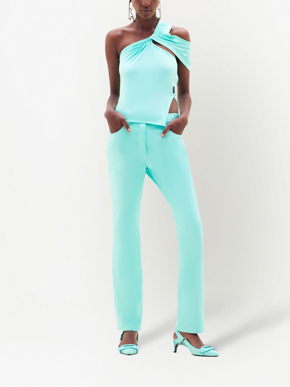 Shop Courrèges Vinyl Five-pocket Trousers In Blue