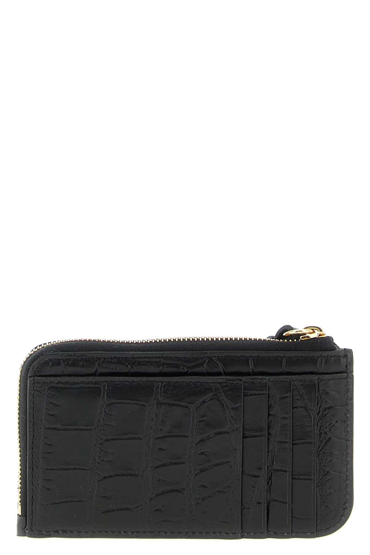 Chloé Crocodile Texture Card Holder With Gold Hardware In Black