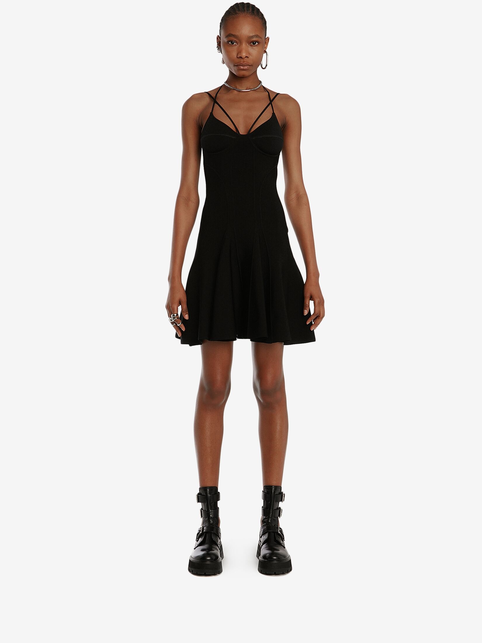 Alexander Mcqueen Woman Midi Dress Black Size M Viscose, Polyester, Polyamide, Elastane In Black