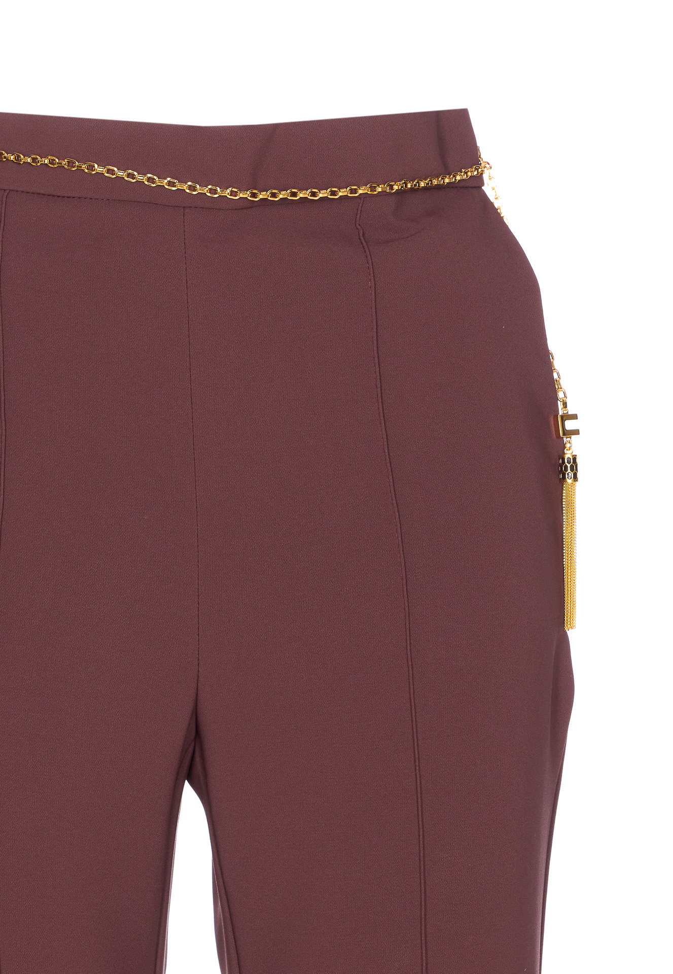 Elisabetta Franchi Regular Fit Trousers With Belt Chain And Pockets In Red