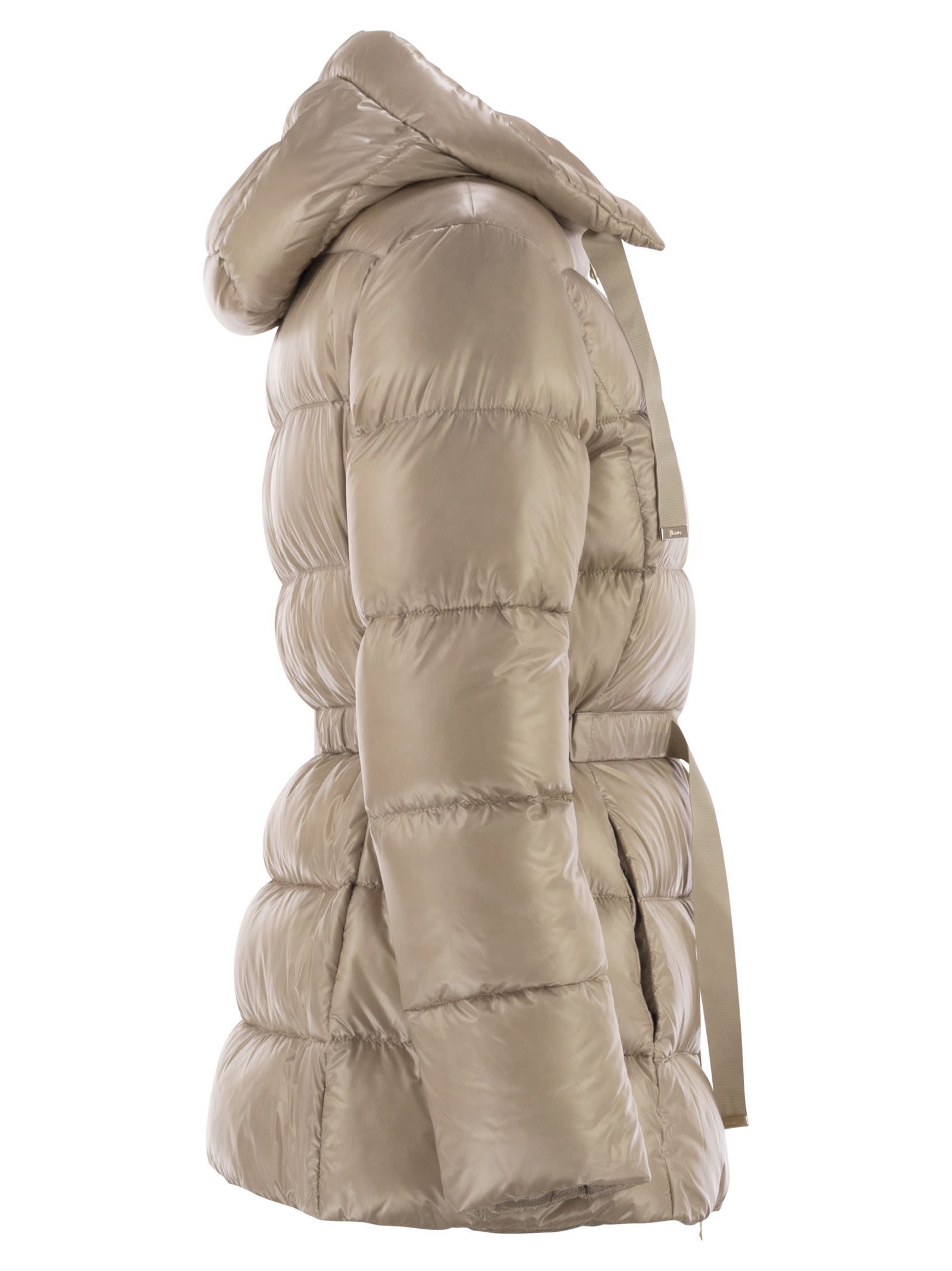 Herno Women Ultralight Nylon Down Jacket With Drawstring Waist In Brown