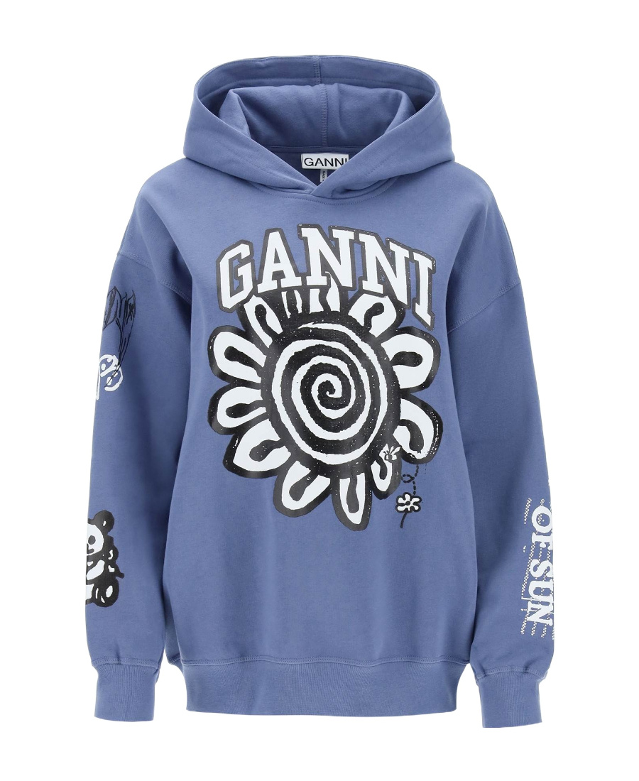 Ganni Isoli Mega Flower Oversized Hoodie In Blue