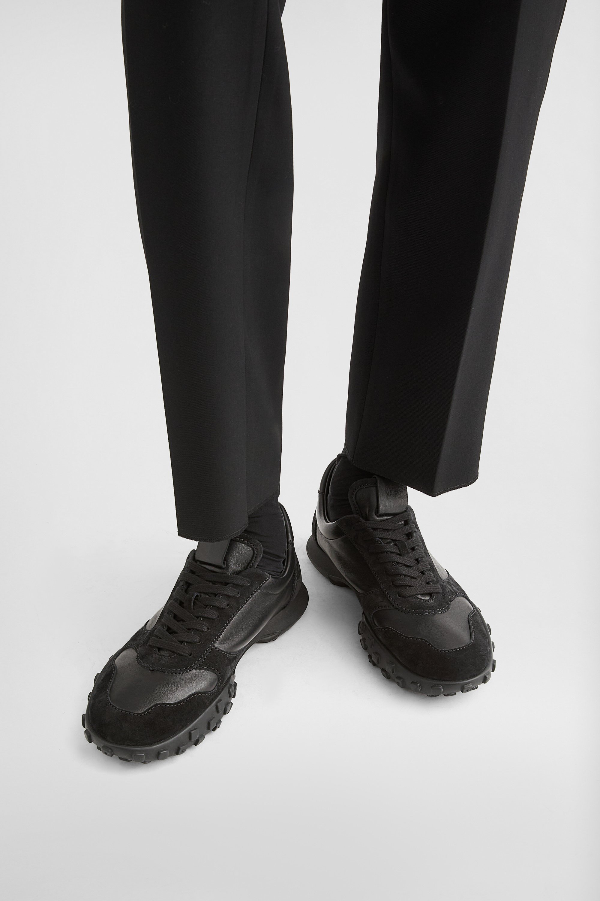 Jil Sander Suede Panel Round Toe Rubber Sole Sneakers In Black