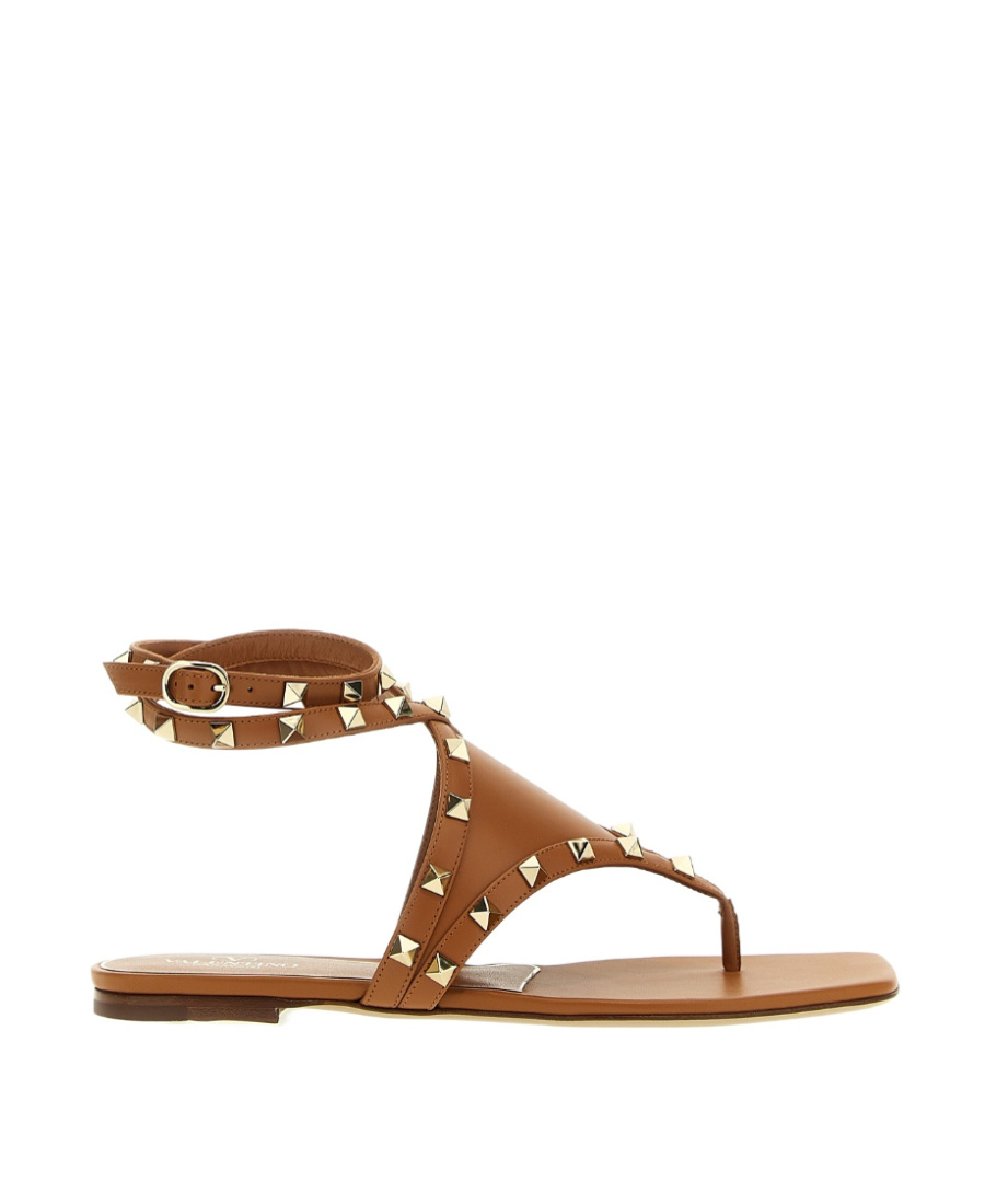 Shop Valentino Rockstud Leather Sandals In Brown